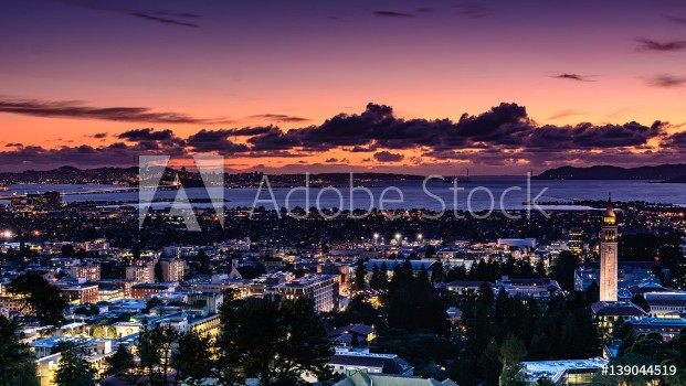 Picture of San Francisco Bay area and city of Berkeley on a spring evening